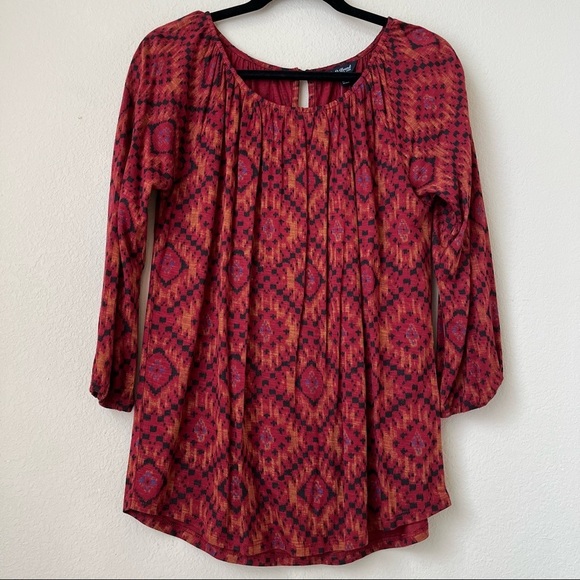 NWT Lucky Brand Burnt Orange Ikat Print Long Sleeve Top, size S - Picture 3 of 14